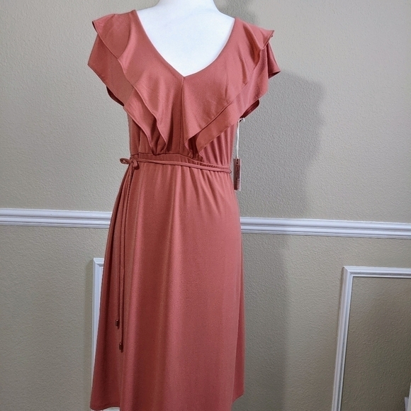 Jessica Simpson Maternity Dress with Ruffle V-neck in Dusty Rose NWT - Picture 1 of 8